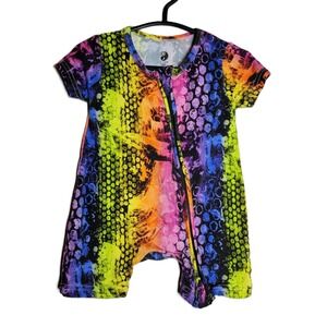 Day & Night Bamboo Neon Shorty Romper 6-12M Tie Dye Snake Print Zipper One Piece